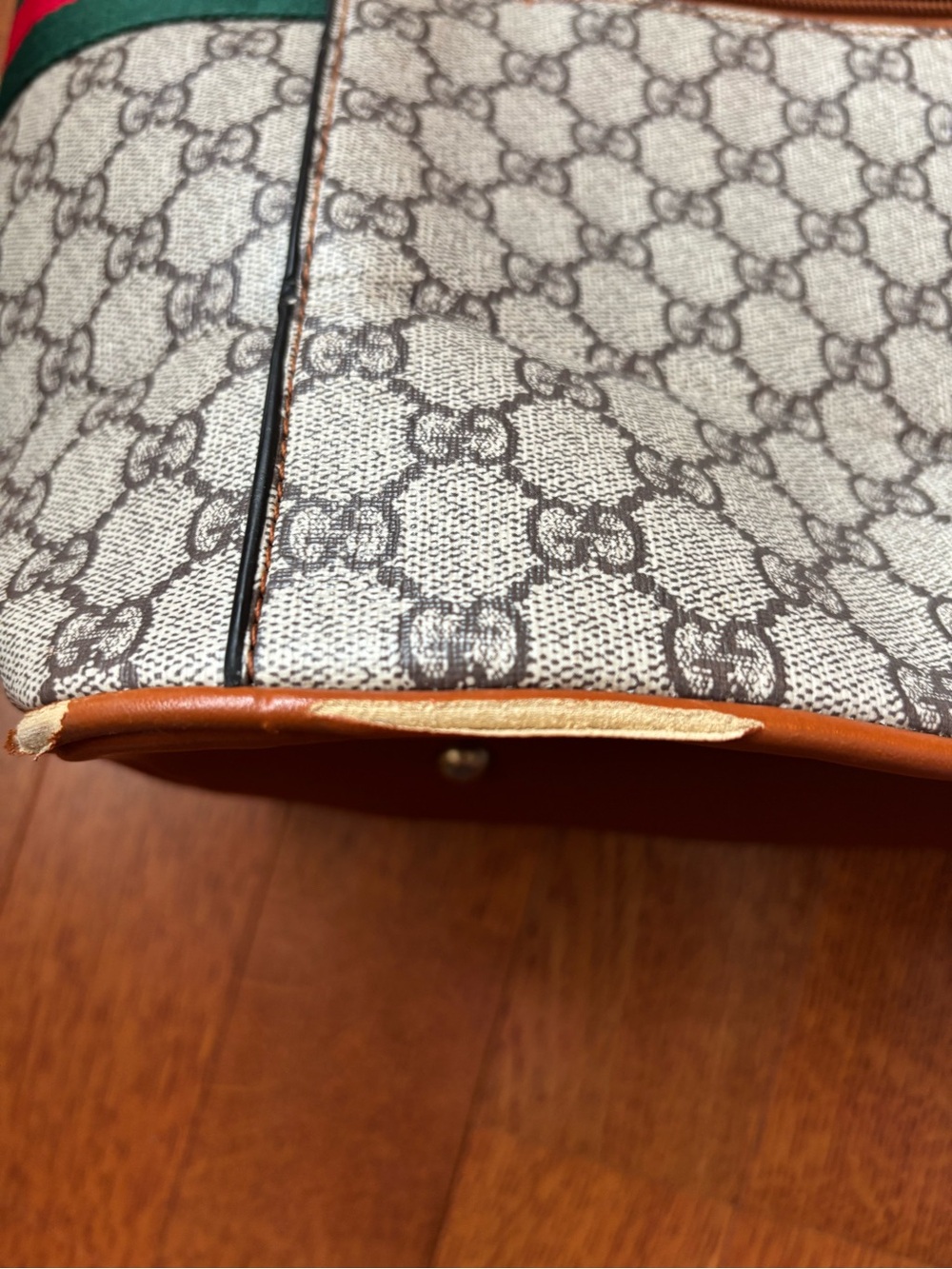 Gucci Brown Monogram Tote with Green & Red Stripe - Picture 13 of 13